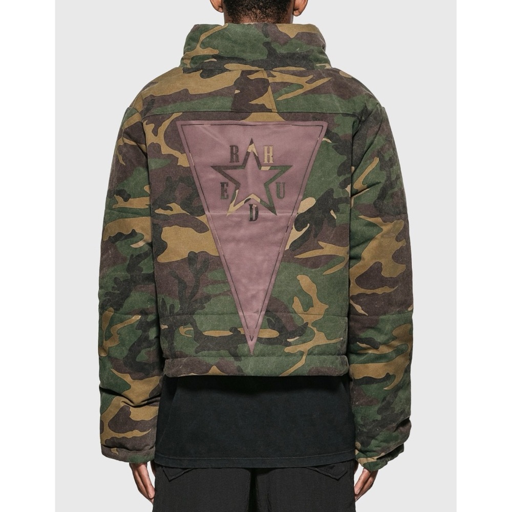 Rhude Camo Puffer Jacket (Sz L) Green Brown Purple Triangle Star Logo Graphic
